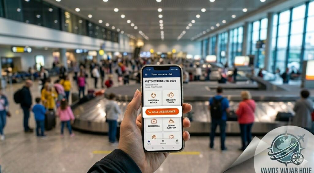🛡️ Seguro Viagem vs. Seguro Saúde Internacional: Guia Definitivo 2026 Um médico em um hospital moderno nos Estados Unidos conversando com um turista brasileiro, segurando um tablet com informações de atendimento imediato.