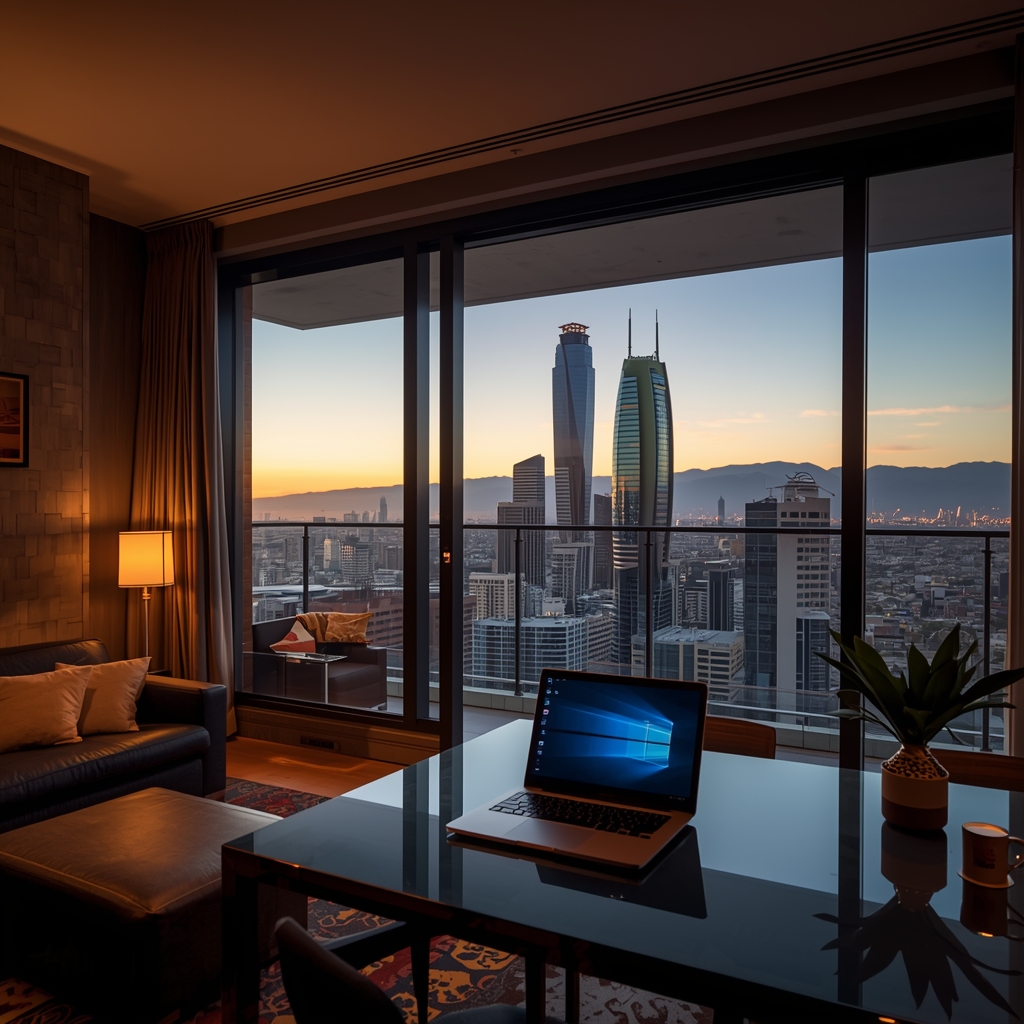 Como Morar no Chile em 2026 - Apartamento moderno em Santiago com vista para a cidade, ideal para nômades digitais.