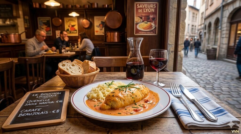 Esqueça Paris: Conheça as 5 Cidades Francesas Mais Baratas e Charmosas para 2026 Prato de comida típica em um restaurante de Lyon, destacando a gastronomia acessível fora de Paris.