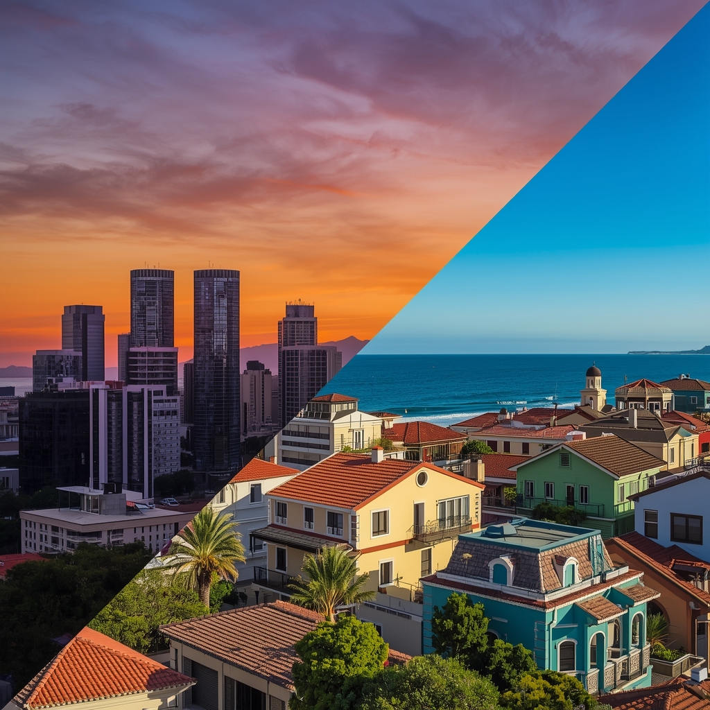 🇨🇱 Como Morar no Chile em 2026: Guia Completo de Vistos e Custo de Vida Comparativo visual entre os prédios modernos de Santiago e a orla de Viña del Mar no Chile.