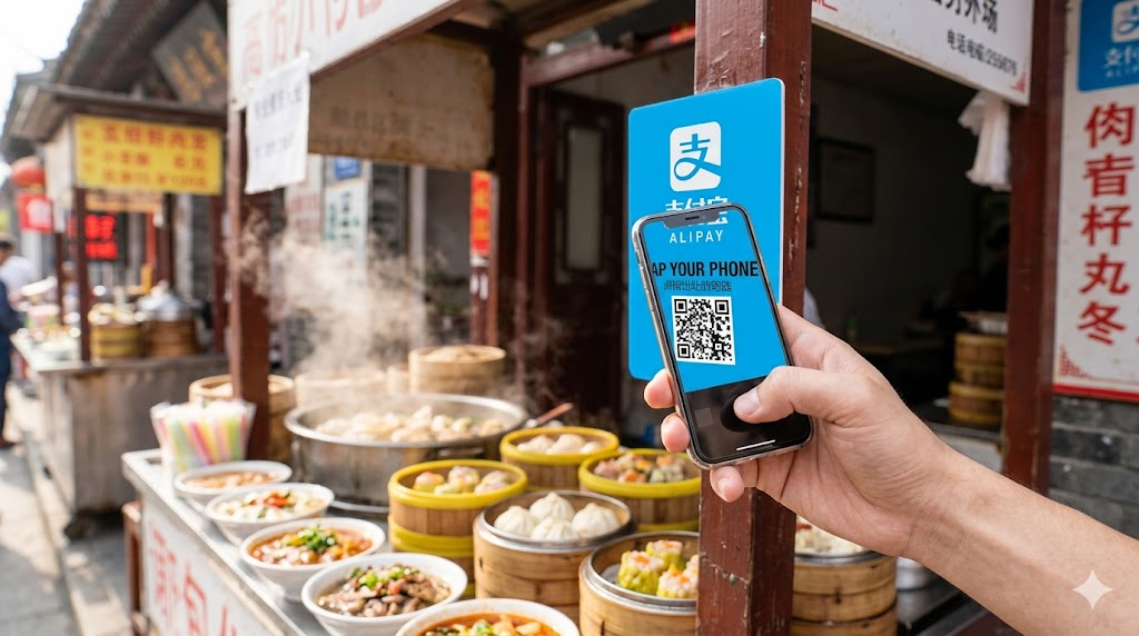 Smartphones com os aplicativos essenciais para viajar para a China, como Alipay e WeChat, prontos para uso.