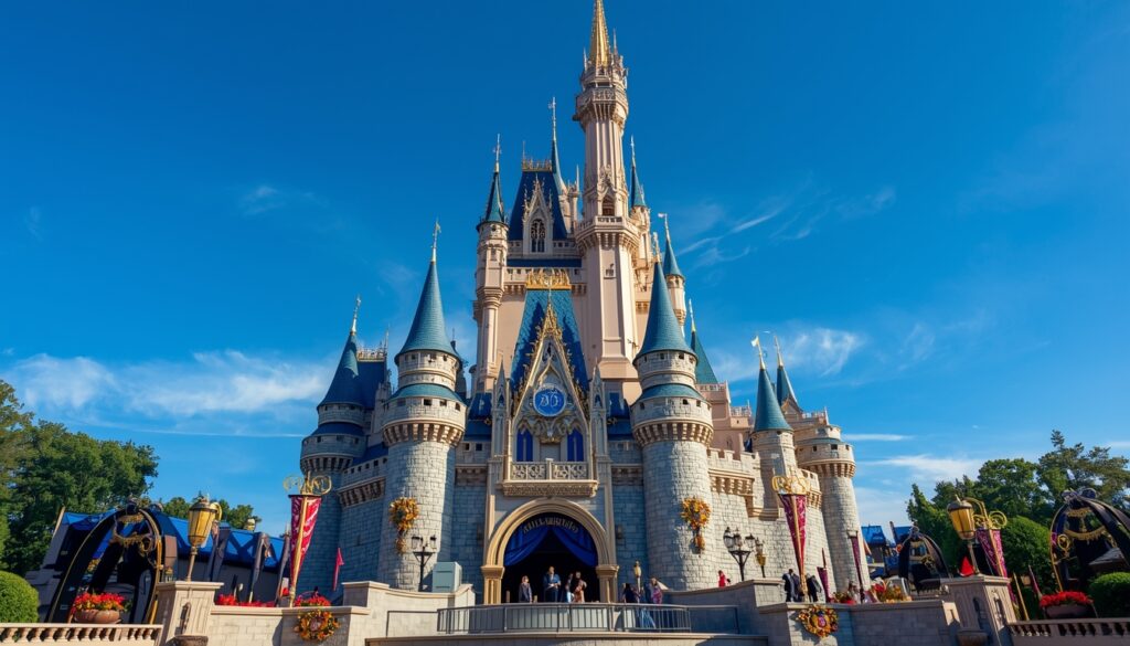 🏰 Quanto Custa Viajar para Disney em 2026? Guia de Custos Realista Quanto Custa Viajar para Disney - Vista frontal do castelo da Cinderela decorado no Magic Kingdom.