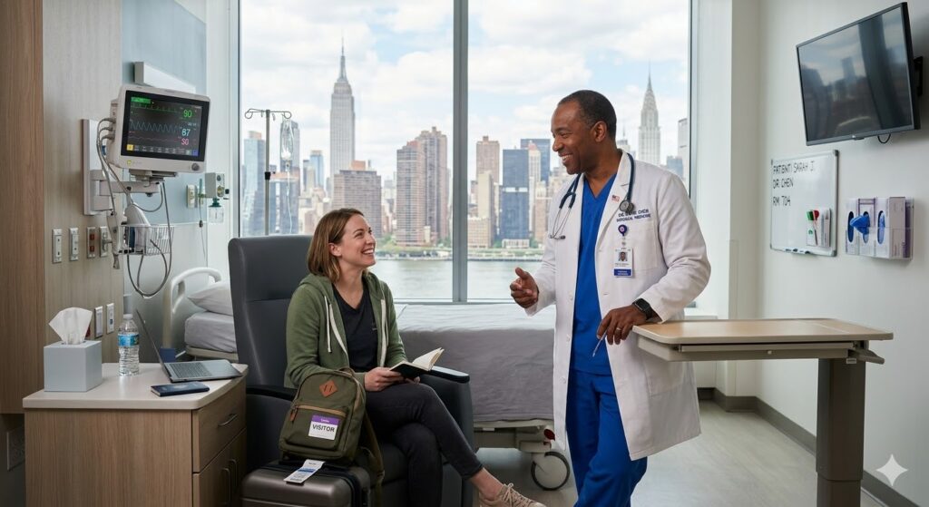 🛡️ Seguro Viagem vs. Seguro Saúde Internacional: Guia Definitivo 2026 Um viajante em um aeroporto internacional conversando com um agente de seguros pelo celular enquanto olha para uma esteira de bagagens