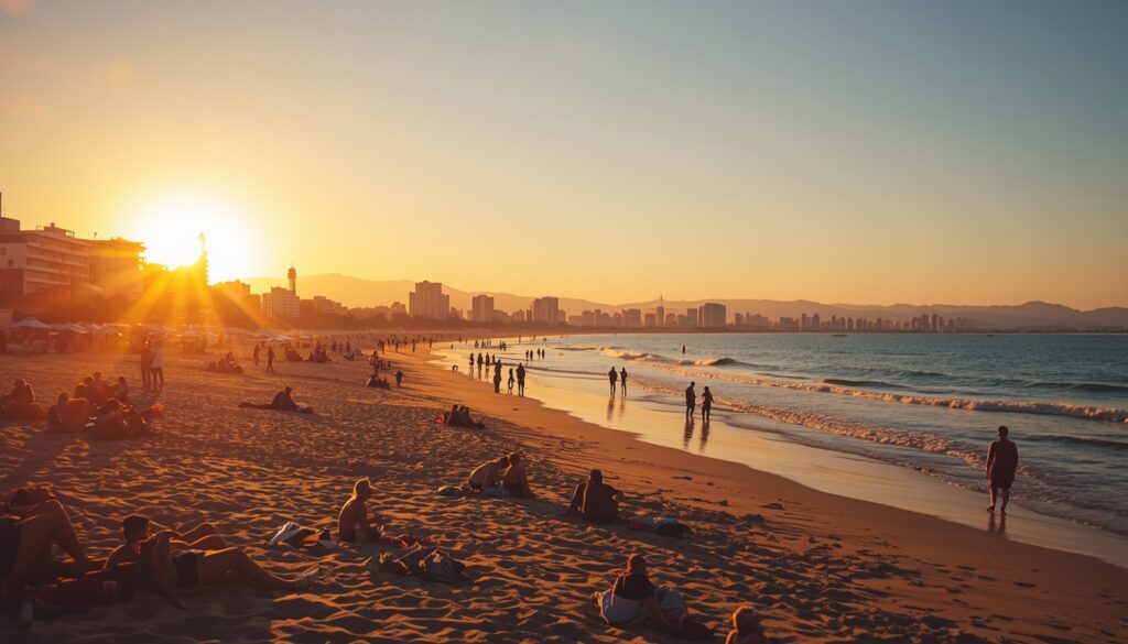 5 Cidades na Europa para Morar com Menos de 1500 Euros por Mês em 2026 Praia de Valência na Espanha ao pôr do sol — destino barato para morar na Europa em 2026