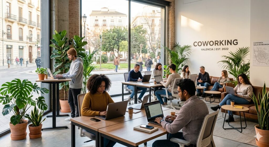 Nômade Digital na Espanha: Guia Completo para Brasileiros em 2026 Nômade digital trabalhando em coworking em Valência Espanha em 2026