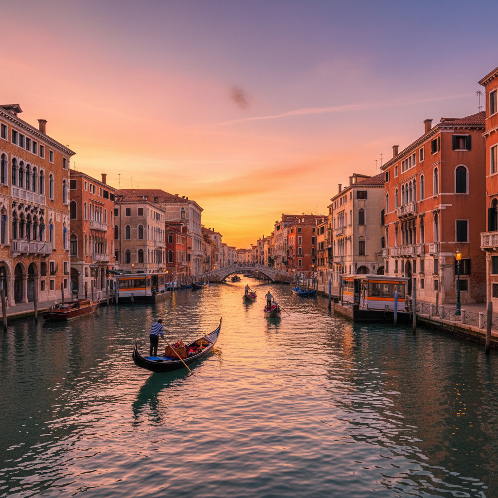 Roteiro Barato Itália: 7 Dias Gastando Pouco em 2026 Canal de Veneza ao pôr do sol — roteiro barato Itália 7 dias 2026