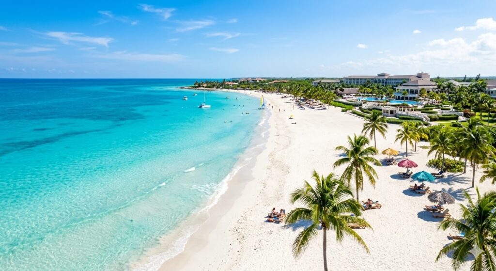 🇨🇺 Como Morar em Cuba em 2026: Guia Prático para Brasileiros Praia de areia branca e mar azul turquesa em Varadero, destacando as opções de lazer nas cidades para viajar para Cuba.