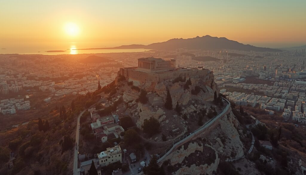 Trabalhar na Grécia Sendo Brasileiro: Guia Completo 2026 Atenas Grécia com Acrópolis — melhor cidade para brasileiros trabalharem na Grécia como nômades digitais em 2026