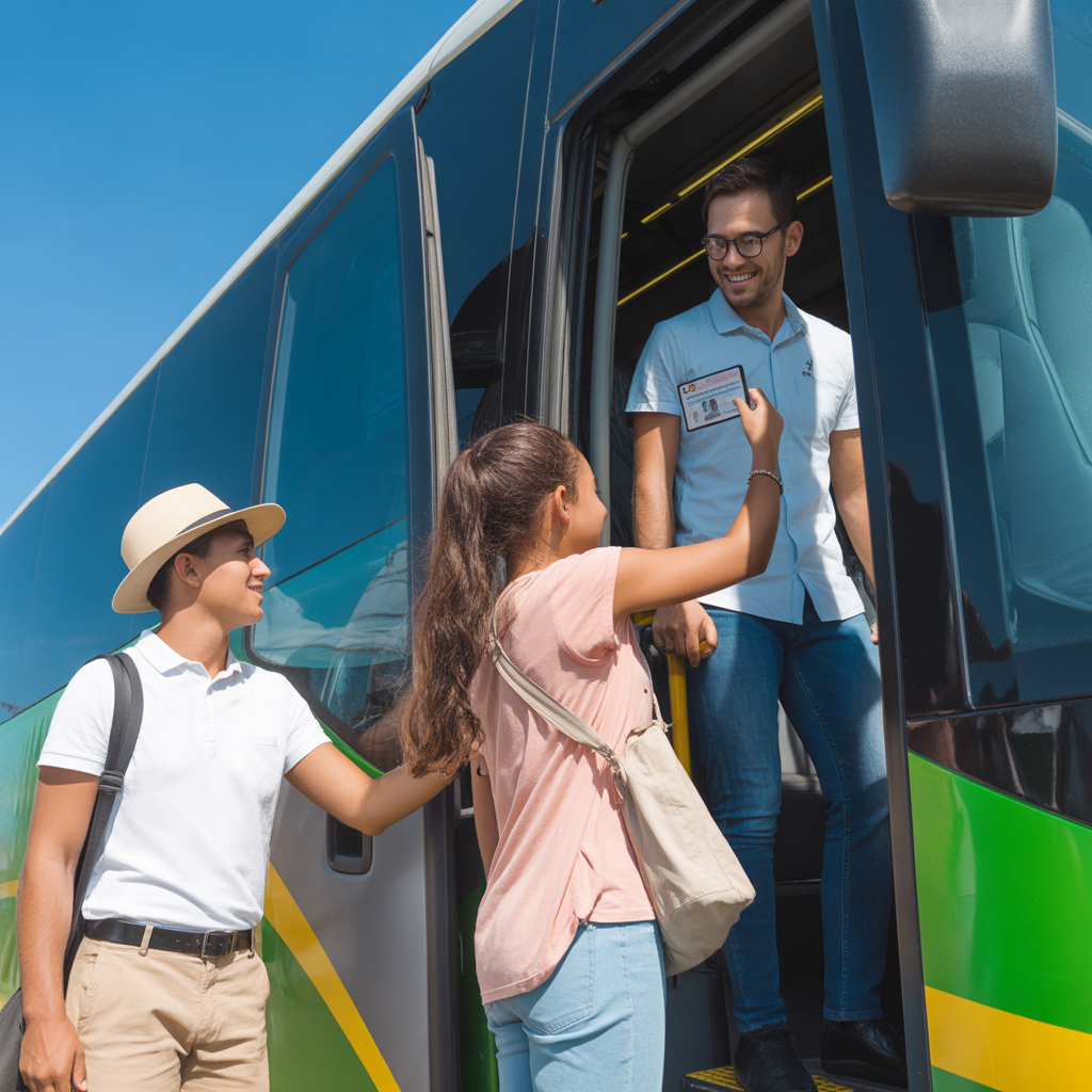 ✈️ Autorização para Menor Viajar: Guia Completo 2026 (Nacional e Internacional) Adolescente apresentando documento de identificação para embarcar em ônibus de viagem.
