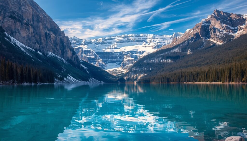 Lake Louise em Banff Canadá com água turquesa e montanhas nevadas — lugar romântico na América do Norte para casais