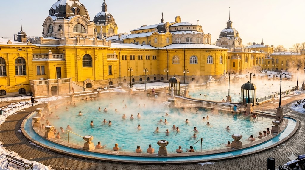 Banhos termais Széchenyi em Budapeste cobertos pelo seguro viagem Hungria