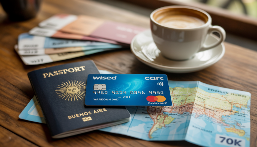 Cartão físico Wise com bandeira Mastercard sobre mapa da Argentina em 2026