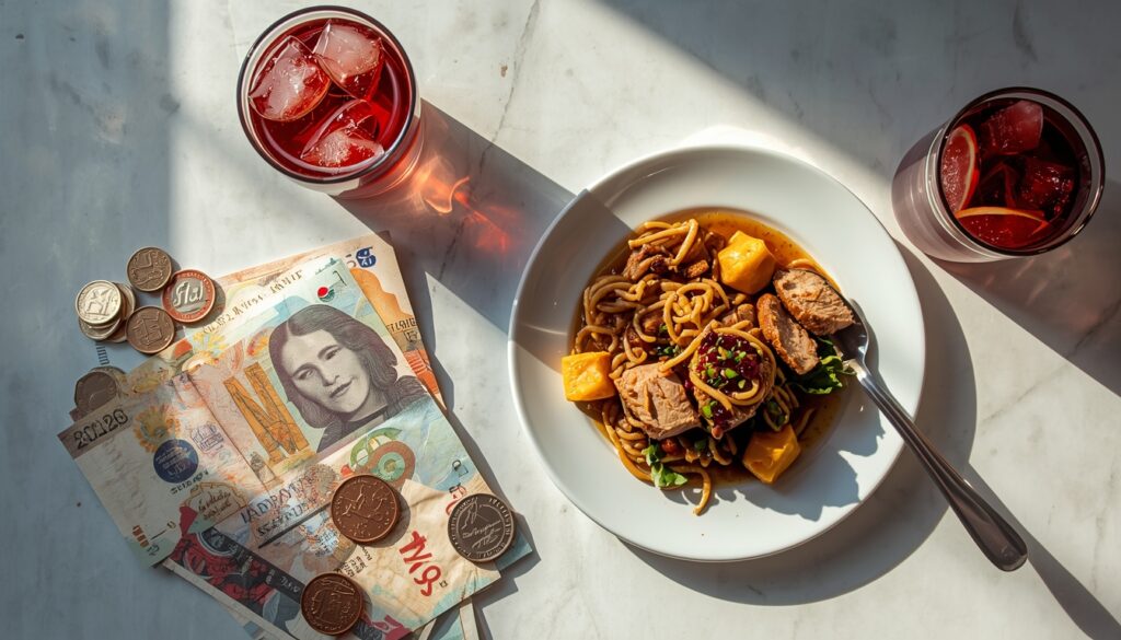 Notas de Sol Peruano ao lado de comida típica, ilustrando se o Peru é caro para brasileiros em 2026.