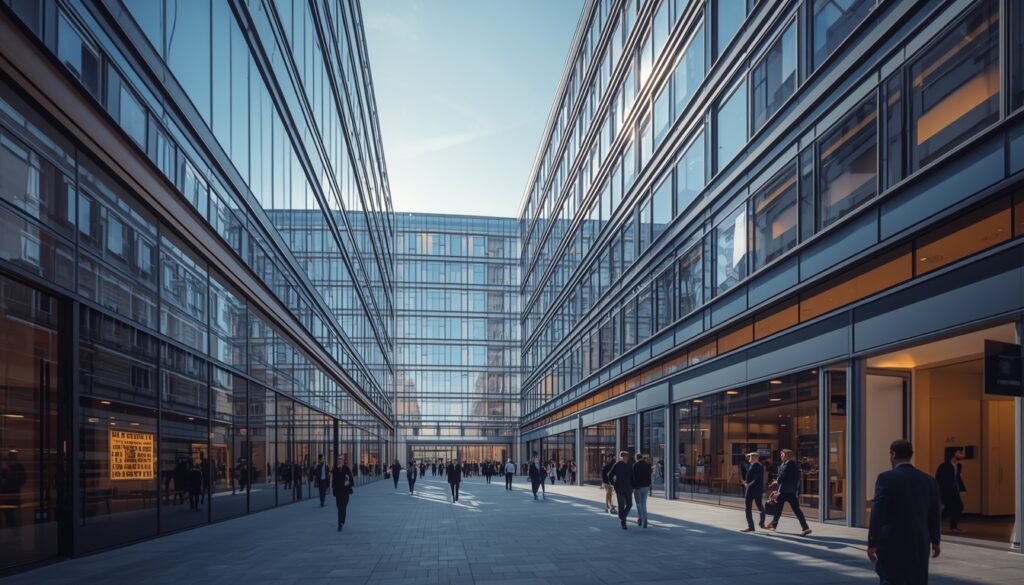 trabalhar na Bélgica Prédios modernos do bairro europeu de Bruxelas próximo ao Parlamento Europeu, centro de trabalho para expatriados e imigrantes