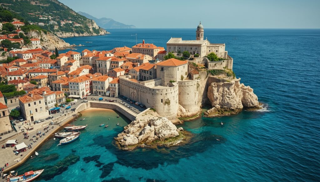 Dubrovnik Croácia muralhas medievais sobre o Mar Adriático azul-turquesa — destino mais icônico para brasileiros que viajam para a Croácia em 2026
