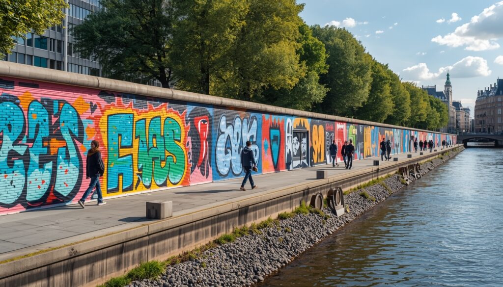 East Side Gallery em Berlim com murais coloridos no maior trecho remanescente do Muro de Berlim — a galeria a céu aberto mais longa do mundo e símbolo da reunificação alemã