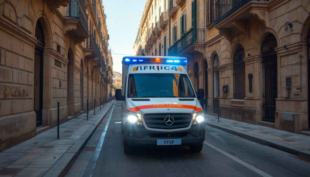 Ambulância nas ruas de Malta representando a importância do seguro viagem com cobertura de emergência médica