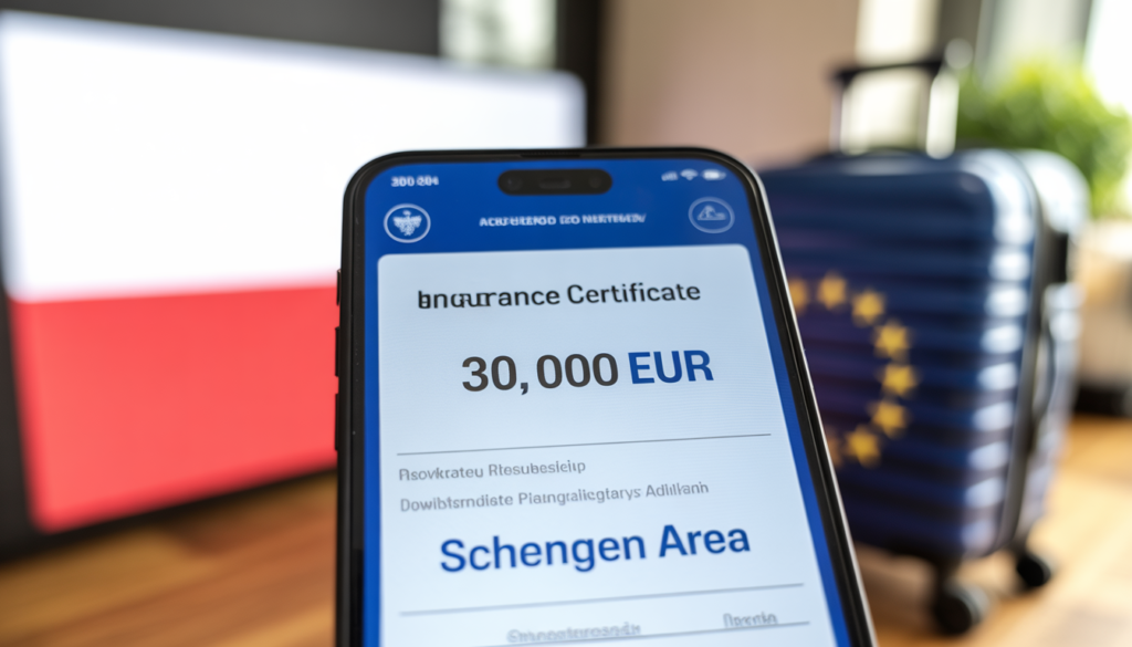 🛡️ Seguro Viagem para Polônia 2026: Guia de Preços, Regras e o Melhor Custo-Benefício Detalhe da cobertura de 30 mil euros exigida para o seguro viagem para Polônia.