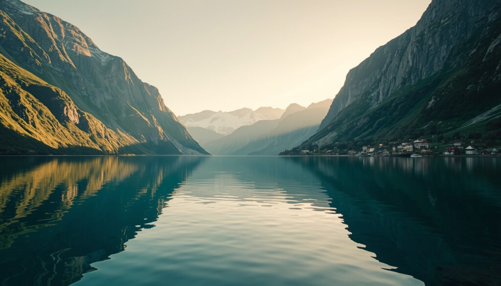 Fiordes da Noruega paisagem espetacular com montanhas e água turquesa — qualidade de vida extraordinária para brasileiros que escolhem morar na Noruega