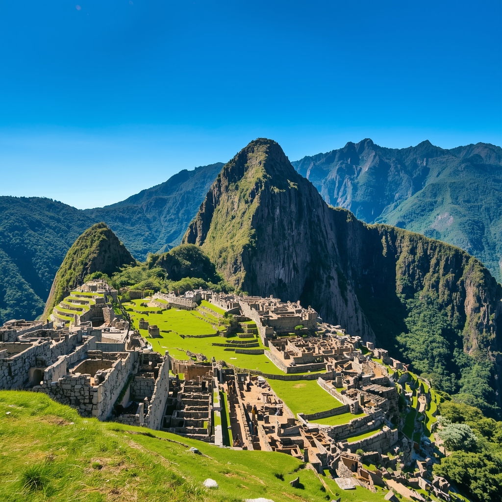 Vista clássica da cidadela de Machu Picchu em um dia ensolarado, essencial para quem vai visitar o Peru em 2026.