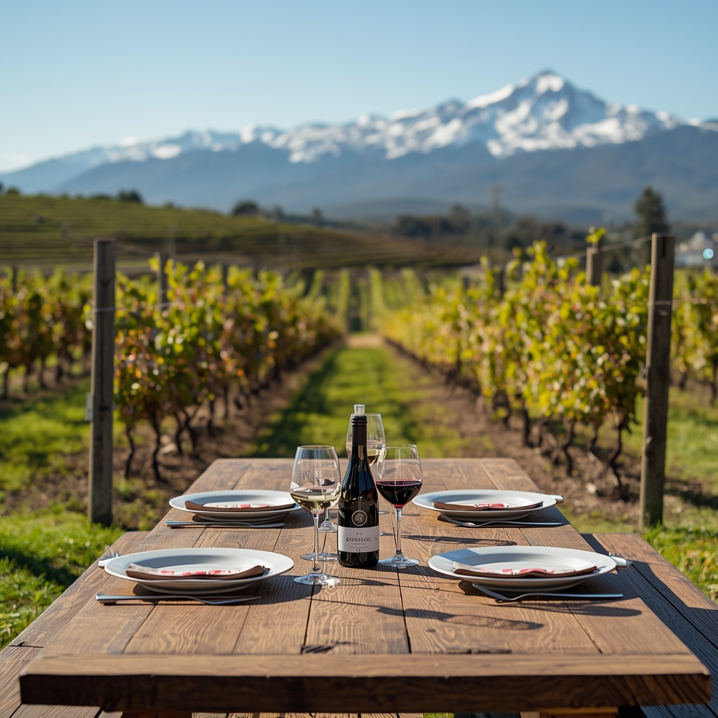 🌎 Lugares Baratos para Viajar na América do Sul em 2026: 10 Destinos Onde o Real Rende Mais Almoço em vinícola de Mendoza, ilustrando o luxo acessível para brasileiros na Argentina.