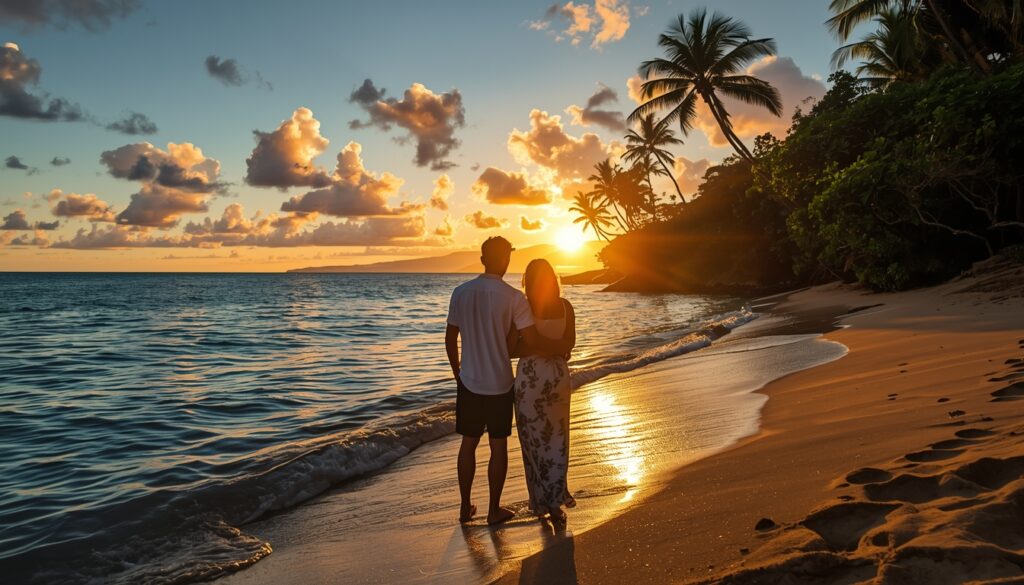 Praia paradisíaca de Maui no Havaí — melhor destino romântico da América do Norte para lua de mel em 2026