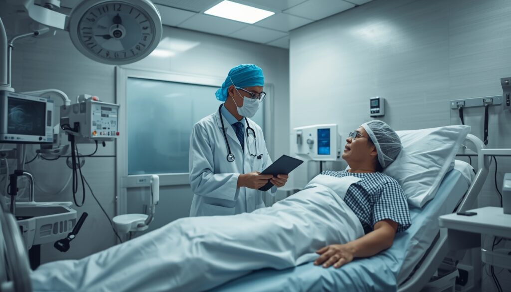 Médico em hospital moderno na Tailândia atendendo turista estrangeiro, representando a importância do seguro viagem para cobrir custos médicos no país