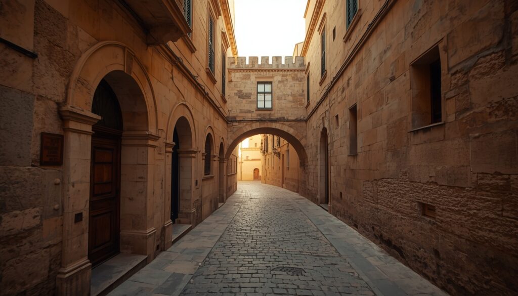 Ruas de pedra e muralhas medievais de Mdina, a Cidade Silenciosa de Malta, ao amanhecer — parada essencial no roteiro de quem vai viajar para Malta