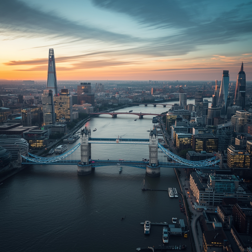 🇬🇧 Trabalhar na Inglaterra Sendo Brasileiro: Guia Completo 2026 (Visto, Salário e Oportunidades) Vista aérea do centro de Londres com o Rio Tâmisa, representando as oportunidades de emprego na capital britânica para brasileiros