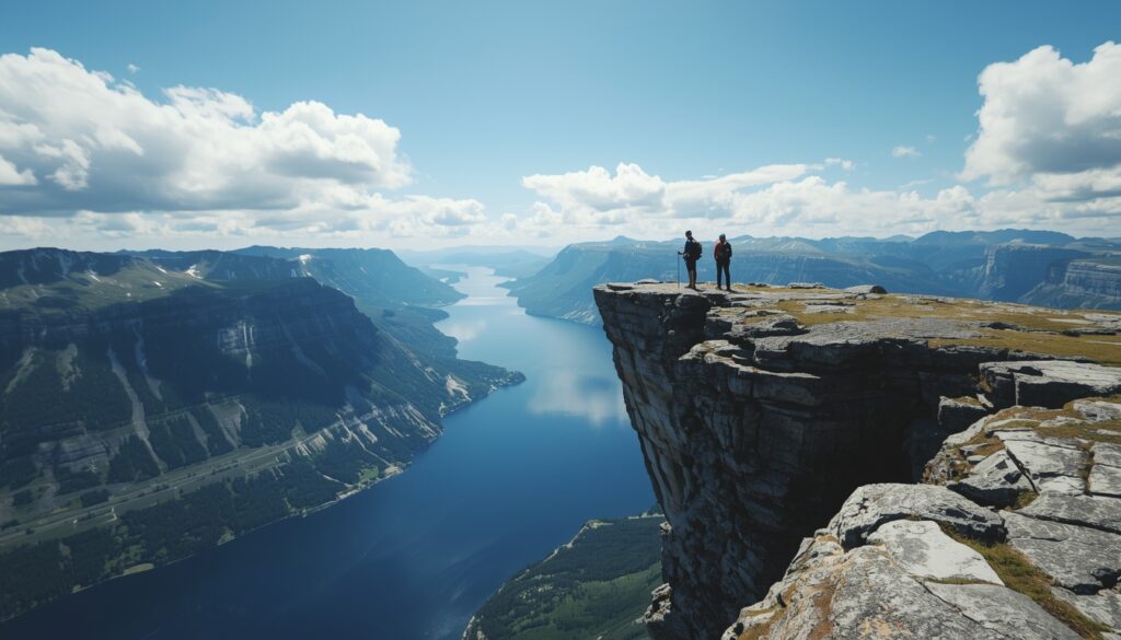 Turistas no Preikestolen (Pulpit Rock) com vista para o Lysefjord na Noruega em 2026