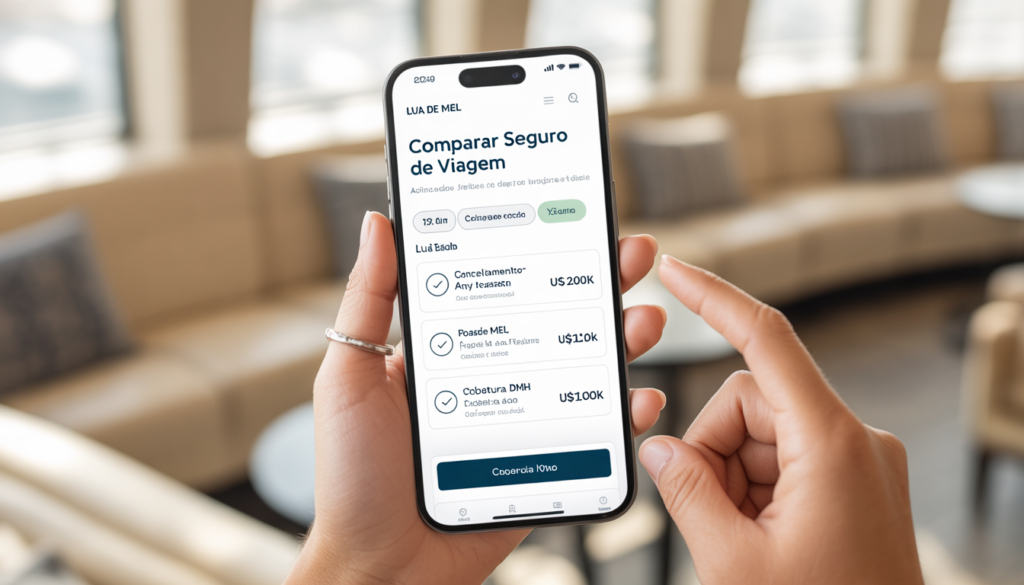 Tela do site Comparar Seguro de Viagem mostrando a comparação de planos para lua de mel.