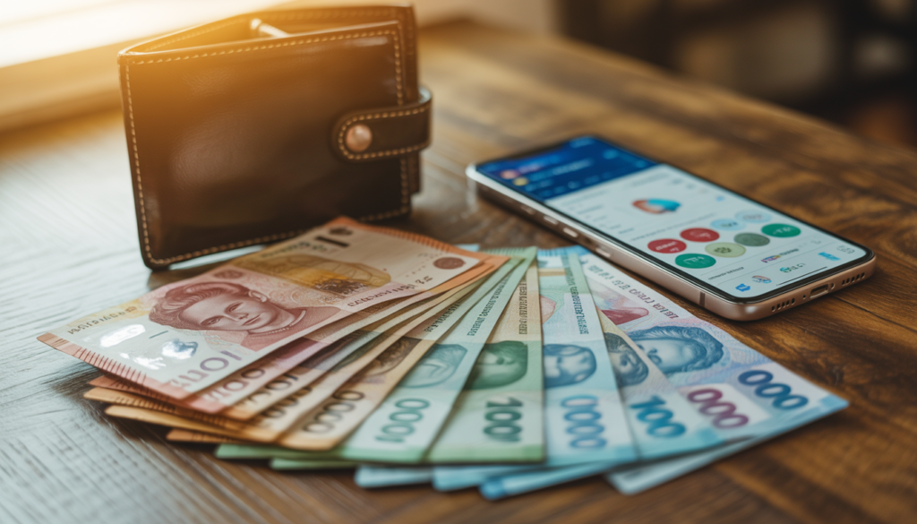 Notas de pesos argentinos em diferentes denominações sobre uma mesa em 2026