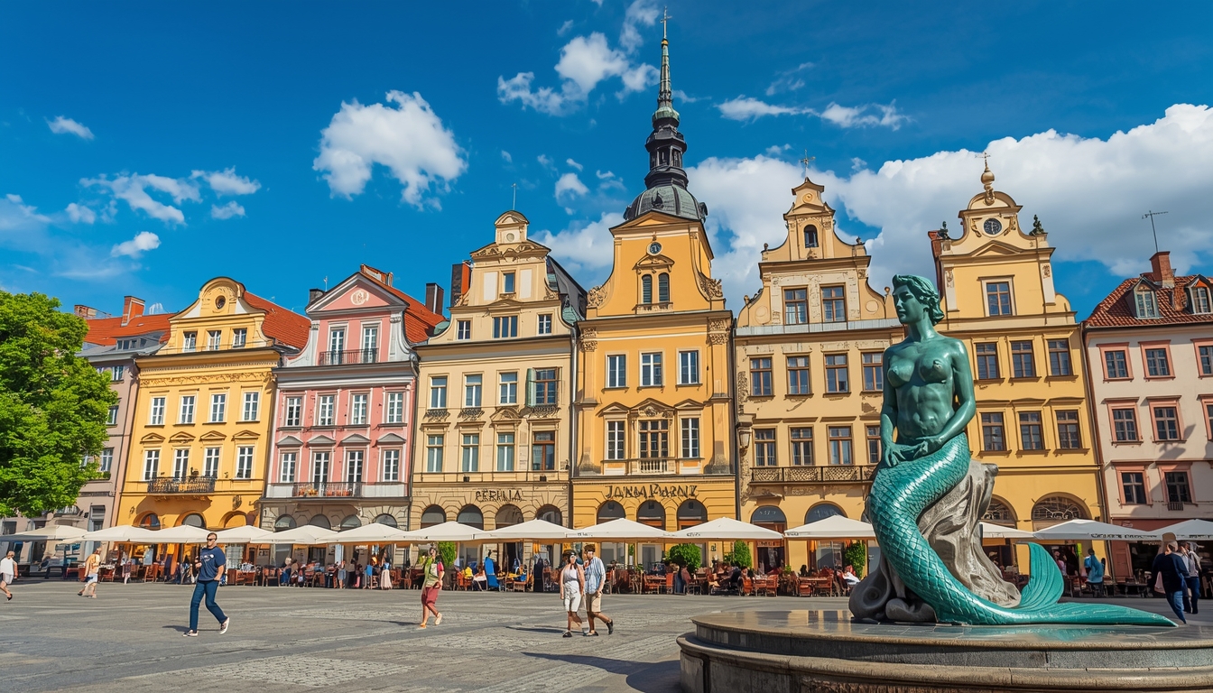 Praça colorida na Cidade Velha de Varsóvia, Polônia, destino barato da Europa em 2026
