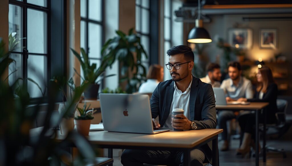 Como Trabalhar na Lituania Profissional brasileiro trabalhando em escritório moderno na Lituânia, ambiente corporativo europeu com tecnologia