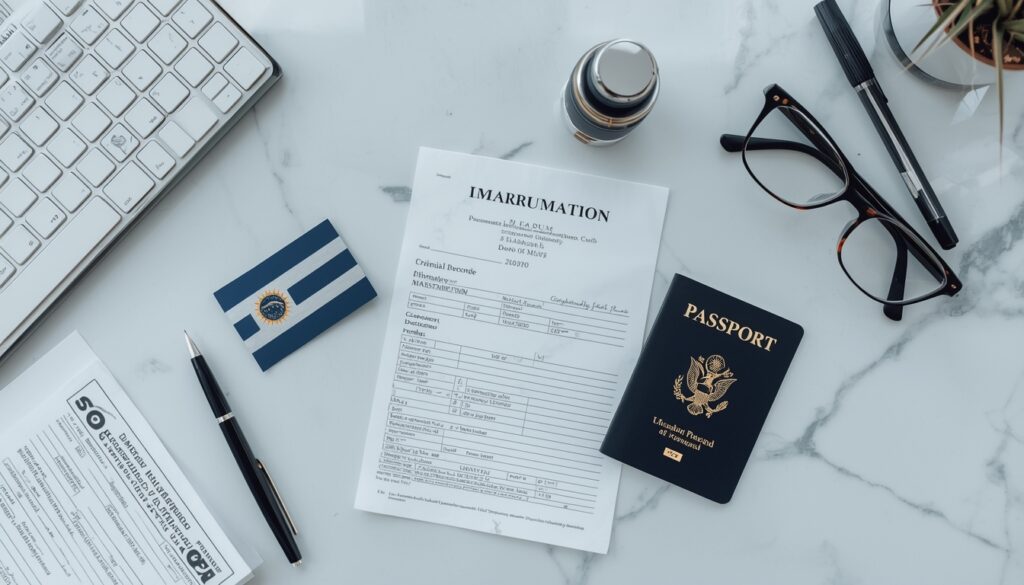 Pessoa organizando documentos apostilados para solicitação de residência permanente no Uruguai com passaporte brasileiro e certidões