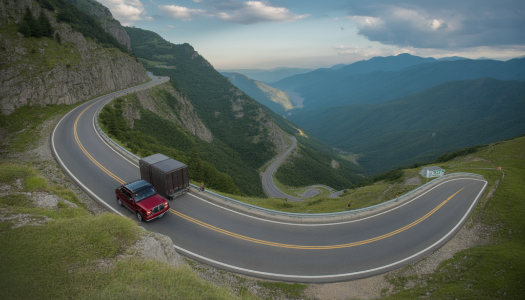 Estrada Transfăgărășan com curvas sinuosas entre as montanhas dos Cárpatos na Romênia em 2026