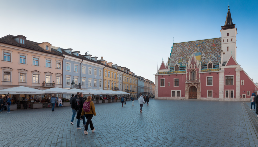 Grande Praça de Sibiu com palacetes coloridos e a Torre do Conselho ao fundo na Romênia em 2026