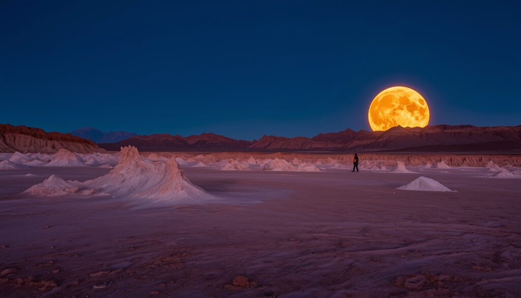 Valle de la Luna no deserto do Atacama ao pôr do sol, destino do roteiro de viagem Chile 7 dias