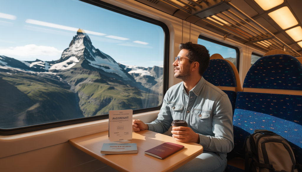 Roteiro trem Suíça 7 dias 2026 — mapa com Zurique Lucerna Interlaken Zermatt St. Moritz