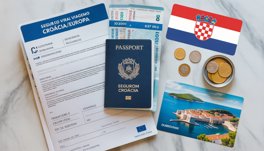 Apólice de seguro viagem para Croácia com vista das muralhas de Dubrovnik e Mar Adriático ao fundo — obrigatório desde 2023 com entrada da Croácia no Espaço Schengen