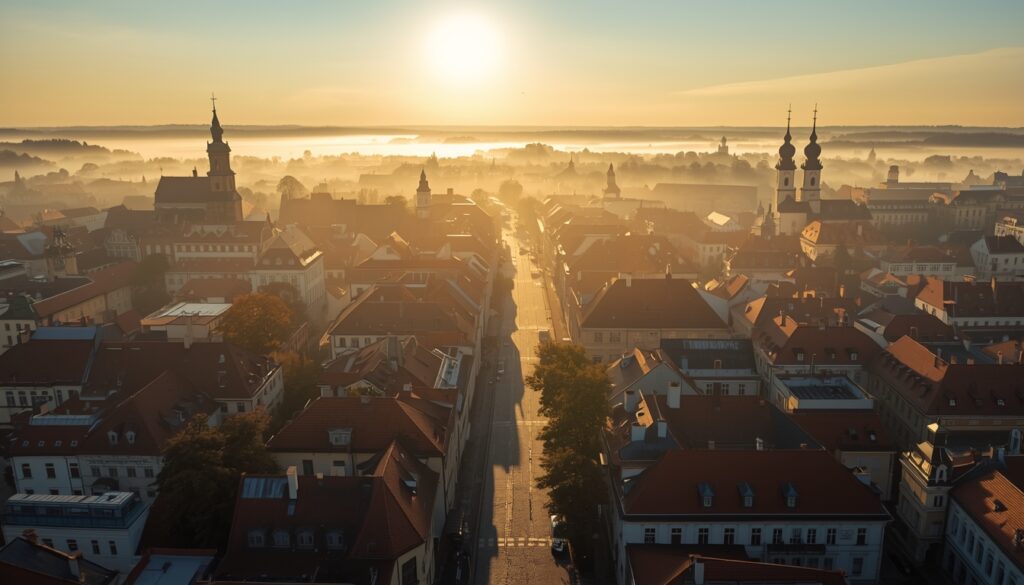 Vista aérea do centro histórico de Vilnius, capital da Lituânia — seguro viagem para os Países Bálticos