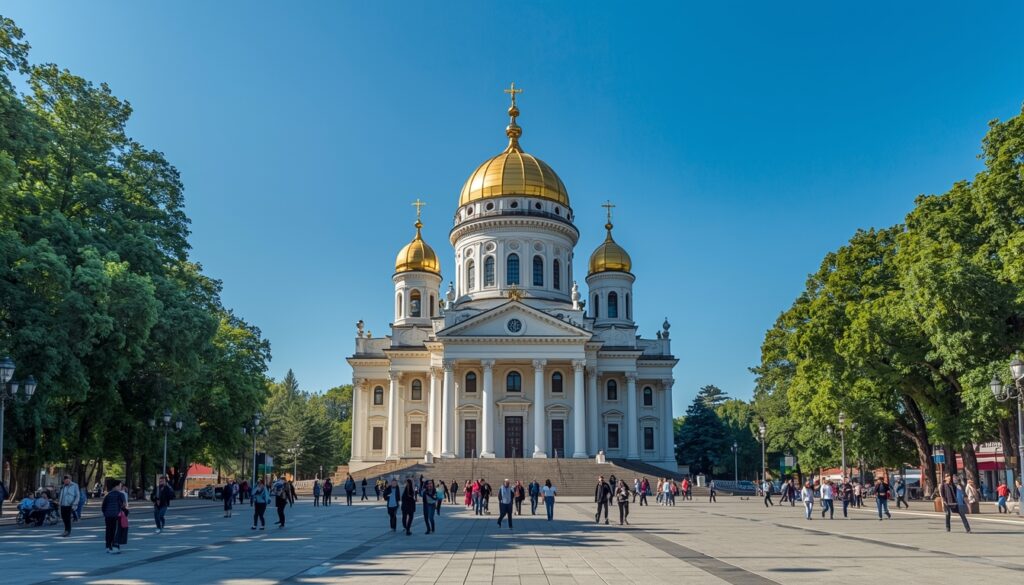 Centro histórico de Sofia com a Catedral de Alexandre Nevsky e turistas caminhando na Bulgária em 2026