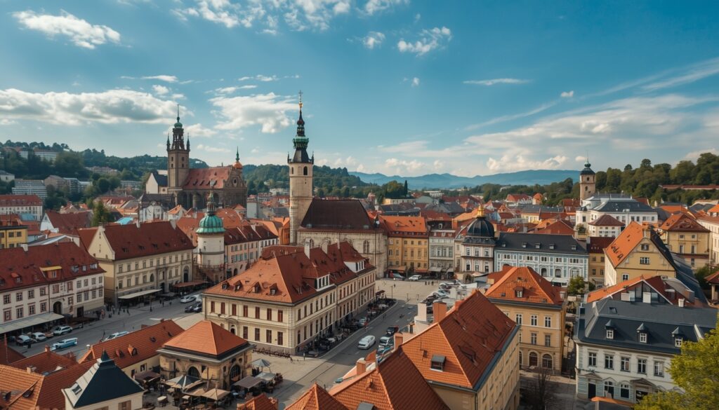Vista do centro histórico de Cluj-Napoca, polo de startups e TI na Romênia — trabalhar na Romênia 2026
