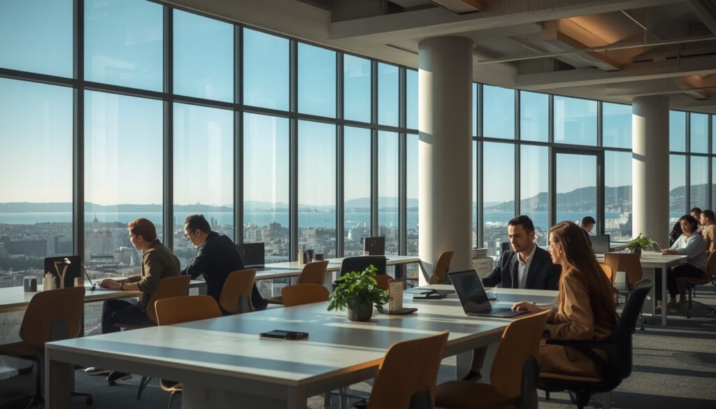 Escritório moderno de empresa de tecnologia em Malta, representando o mercado de trabalho para estrangeiros