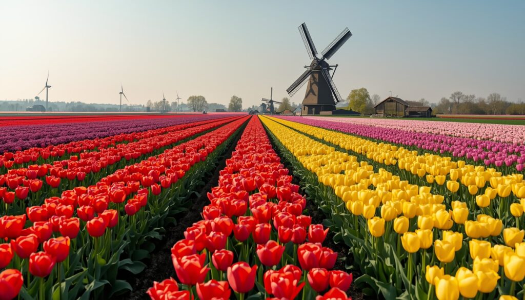 Campos de tulipas coloridas na Holanda — qualidade de vida extraordinária para brasileiros que moram na Holanda em 2026
