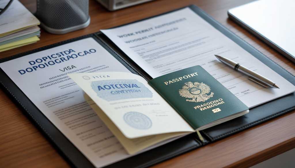 Passaporte brasileiro com visto polonês e documentos apostilados — processo de imigração para trabalhar na Polônia 2026