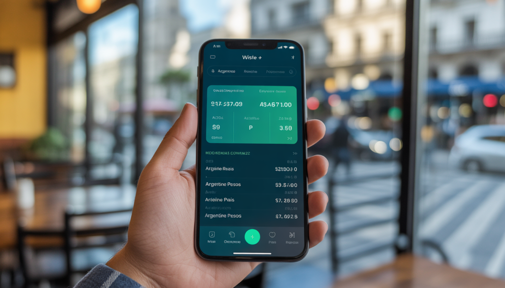 Tela do aplicativo Wise mostrando conversão de reais para pesos argentinos com taxa de câmbio real em 2026