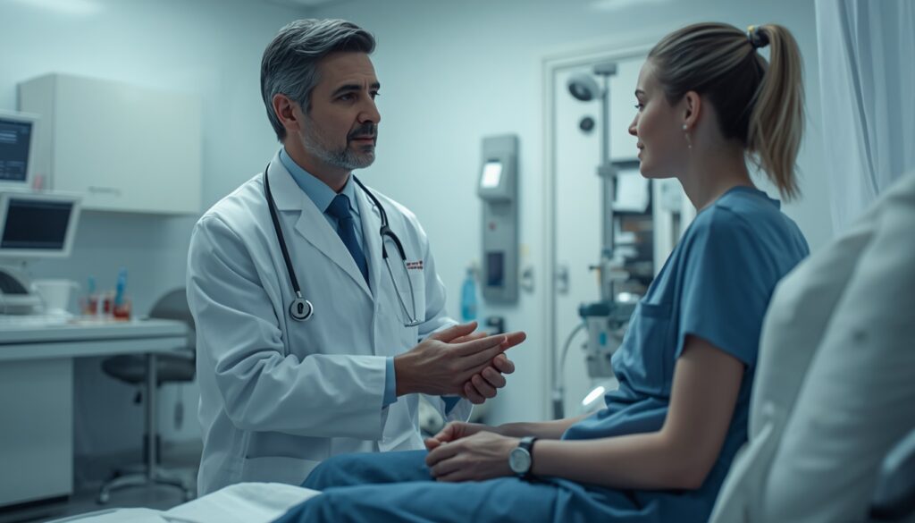 Médico europeu atendendo turista brasileiro em hospital, situação coberta pelo seguro viagem para San Marino em caso de emergência em 2026