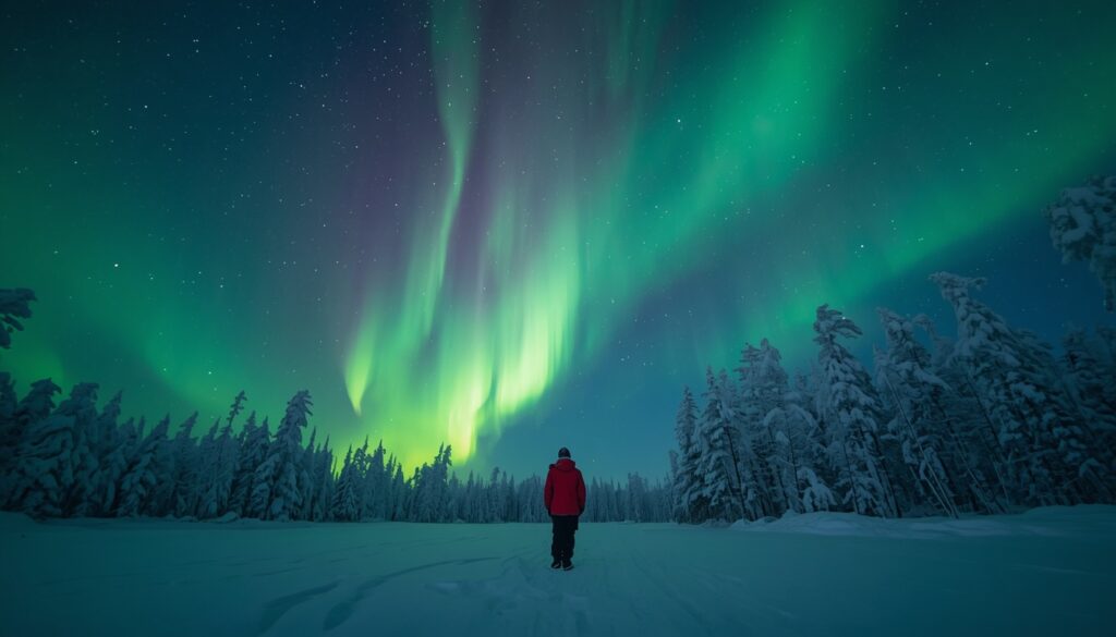 Viajar para a Suécia 2026: Guia Completo para Brasileiros Aurora Boreal verde e roxa iluminando o céu noturno da Lapônia sueca — experiência imperdível para quem quer viajar para a Suécia no inverno