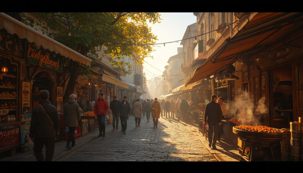 Morar na Bósnia e Herzegovina em 2026: Guia Completo para Brasileiros Rua movimentada do bazar histórico de Baščaršija em Sarajevo com lojas de artesanato, cafés e turistas, minarete ao fundo